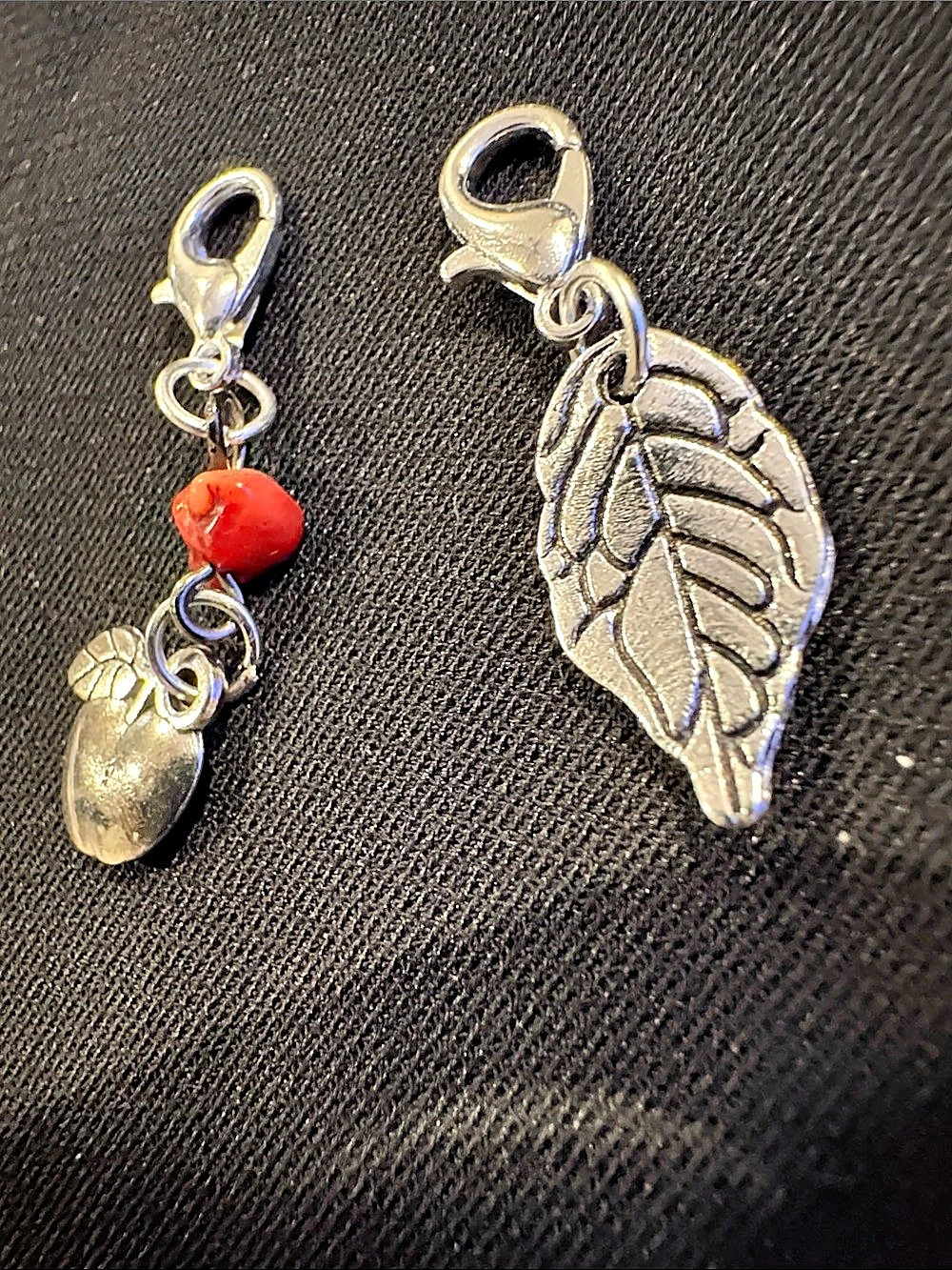 Silver & Red Apple & Leaf Charm